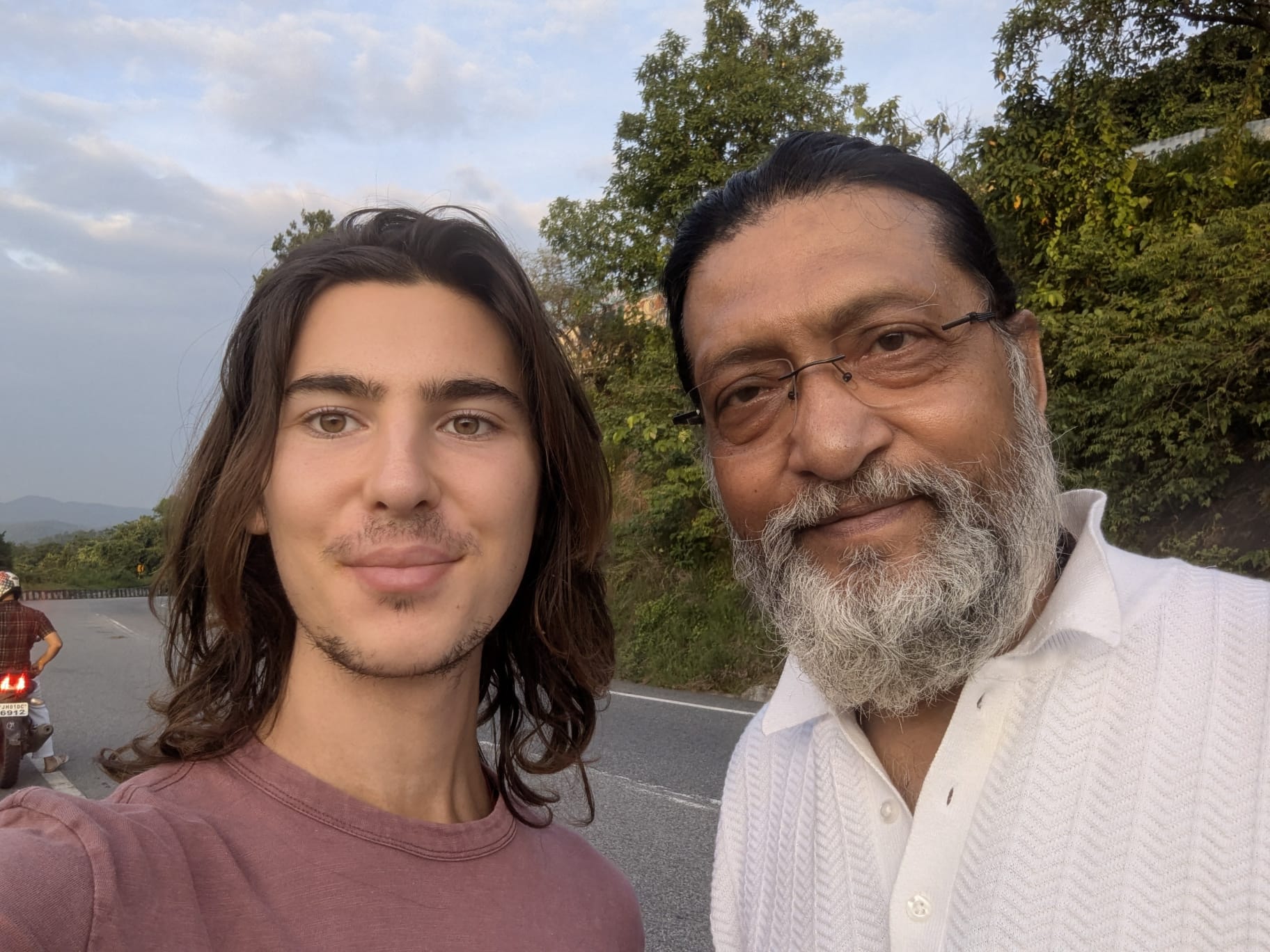Jack and Guruji outdoors